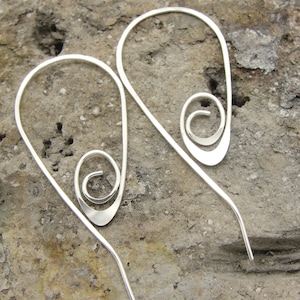 Spiral Earrings in Sterling Silver Wire in a Pull Through Style that are Flattened