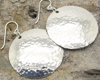 ML Hammered Sterling Silver Disc Earrings in the 1-1/4 Inch Medium Large Size