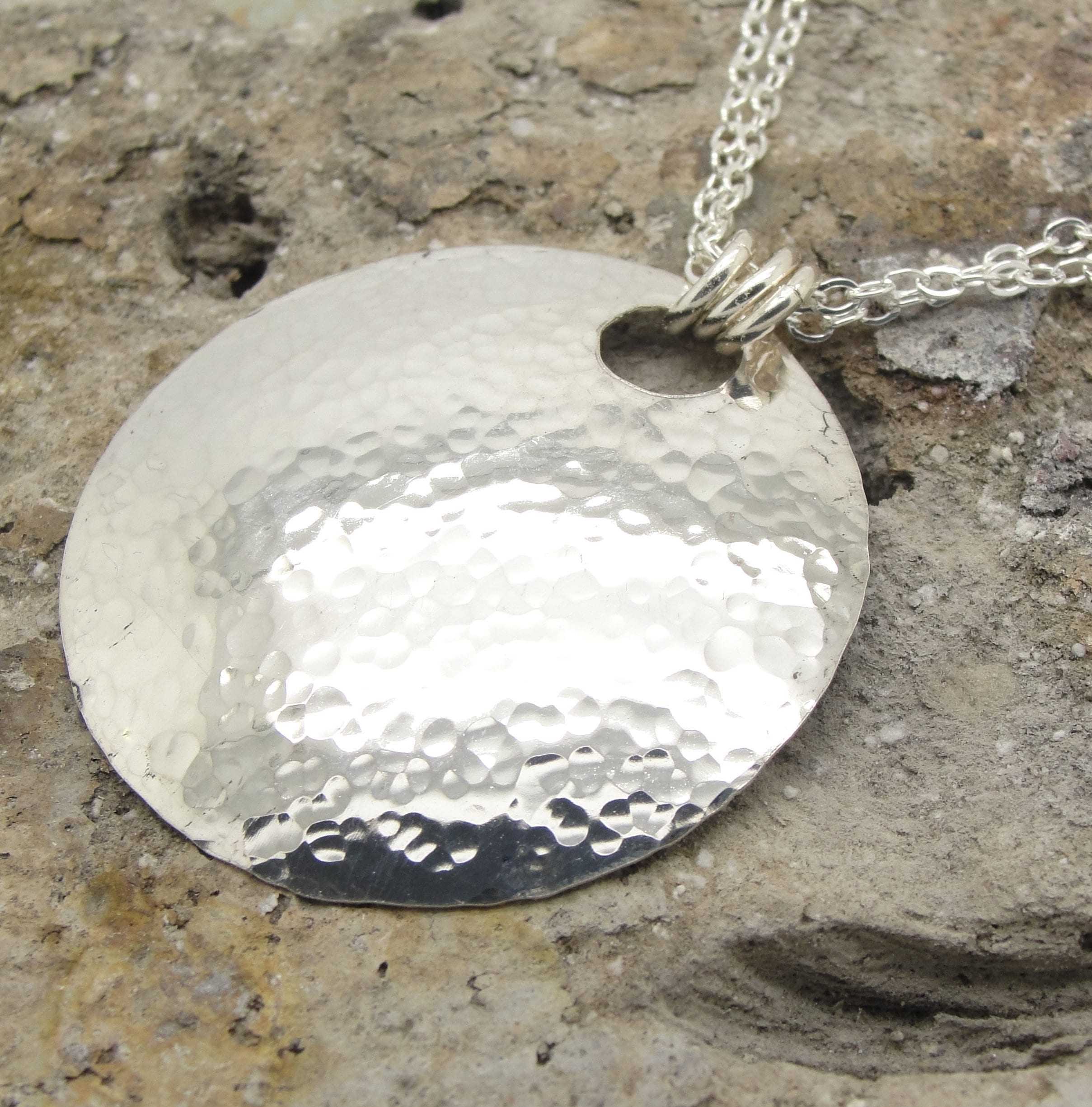 Tiny Hammered Silver Concave Disk Necklace / Sterling Silver / 14k Solid  Gold / Mini Gong Necklace