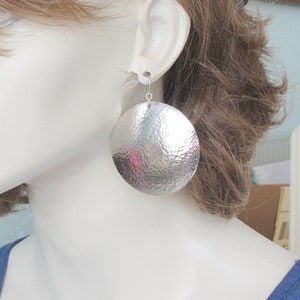 Extra Large Disc Earrings in Hammered Sterling Silver in 2 Inch Diameter Size image 2