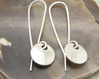 Tiny Handmade Hammered Sterling Silver Minimalist Earrings with 3/8 Inch Round Discs