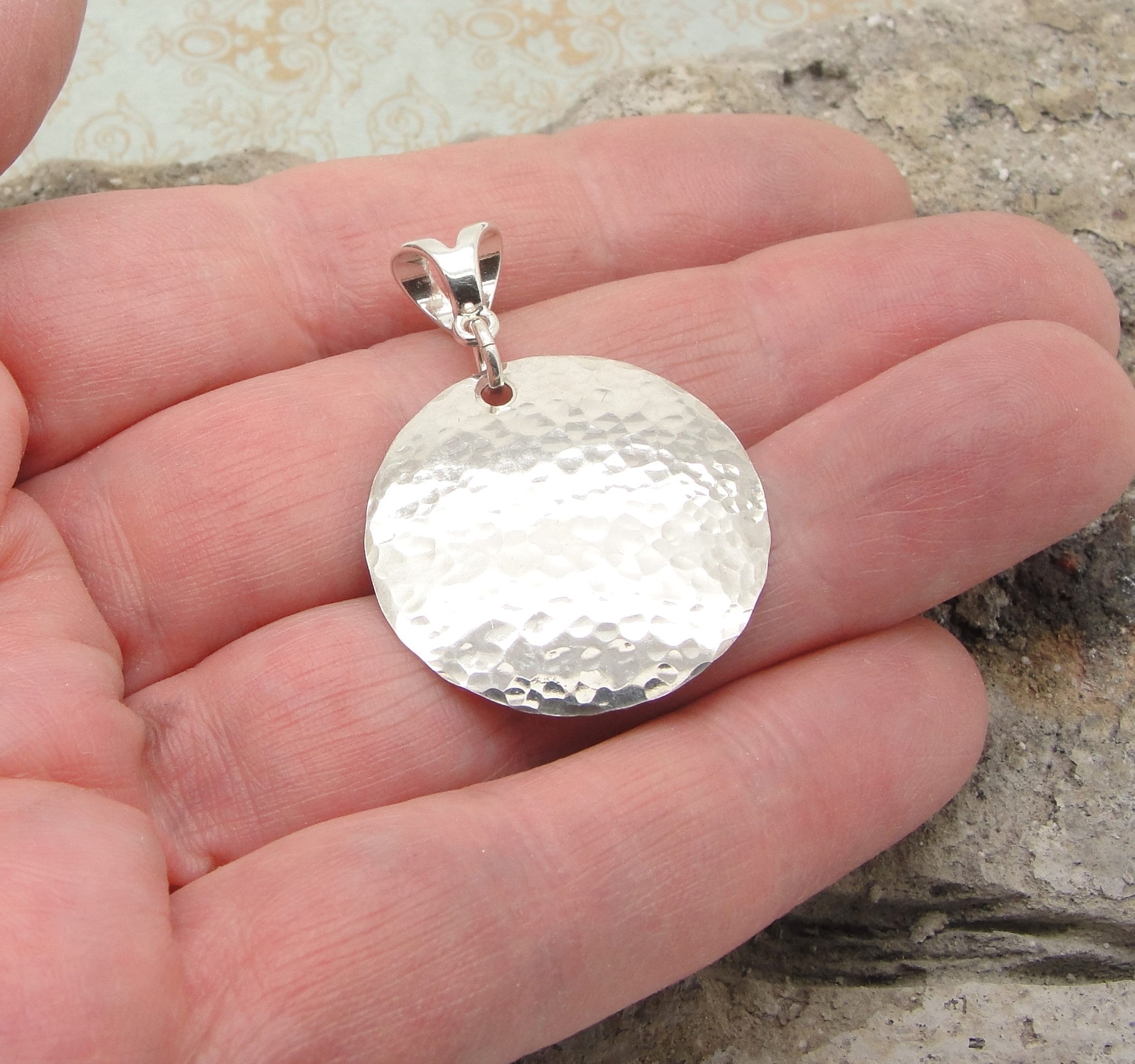 Hammered Silver Circle Pendant – Louise Mary Designs