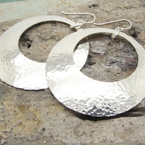 Extra Large Peephole Earrings in Hammered Sterling Silver Discs in 2 Inch Diameter Size and the Go Go Style