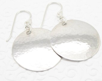 Medium Hammered Disc Earrings in Sterling Silver