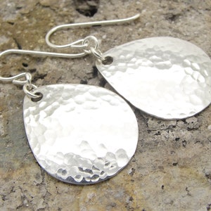 Medium Small Sterling Silver 1 Inch Teardrop Earrings in Solid 925 with Hammered Texture