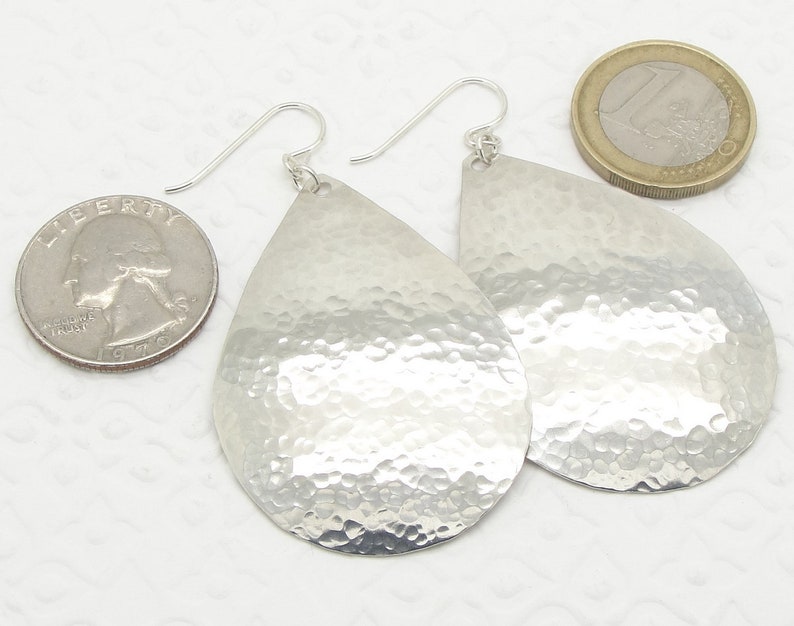 Extra Large Sterling Silver Teardrop Earrings in Hammered Etsy