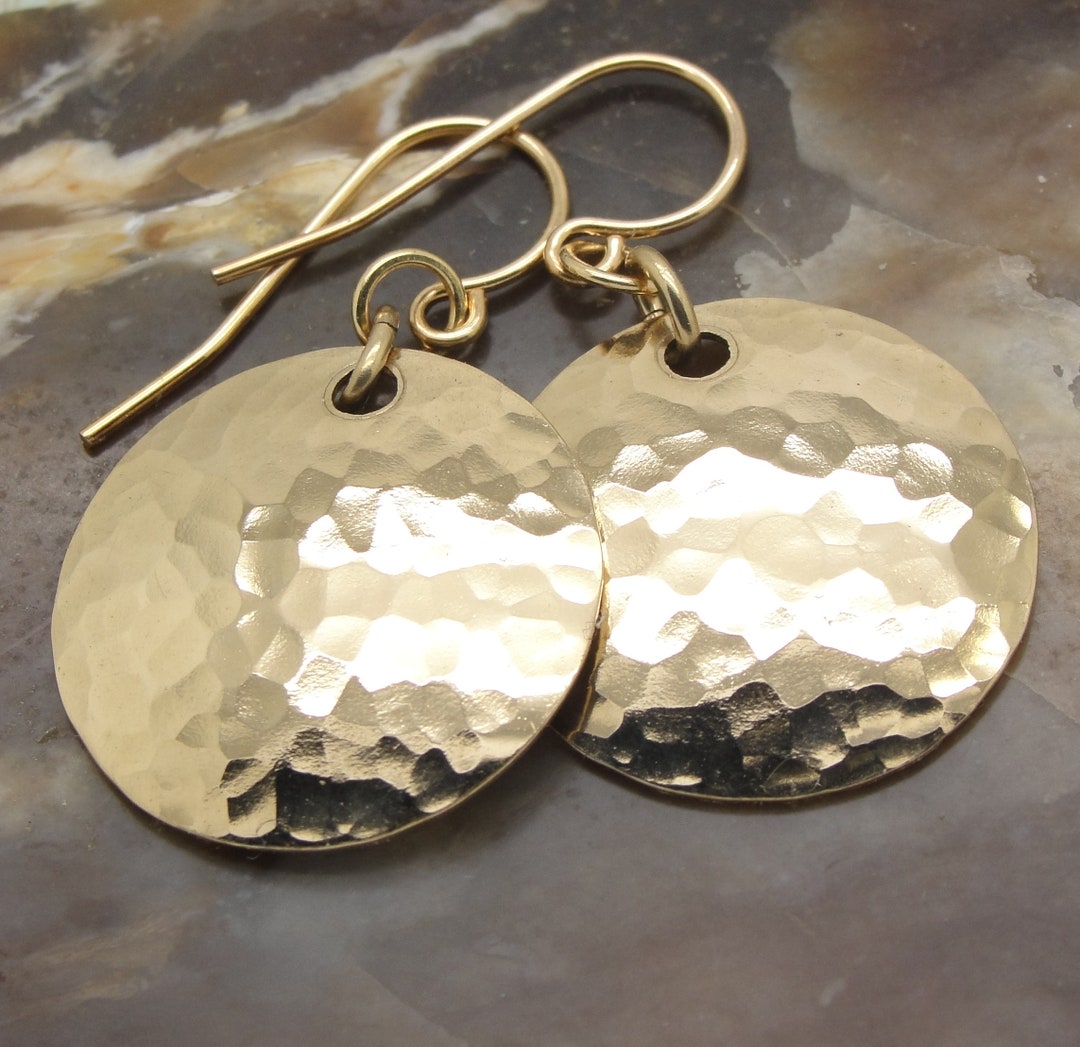 Minimalist Earrings Gold Disc Earrings Hammered Gold Drop Earrings