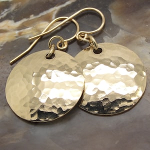 Small 14K Gold Filled Hammered Disk Earrings in 3/4 Inch Sized Discs