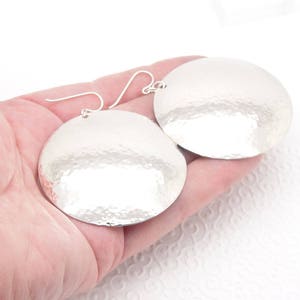 Extra Large Disc Earrings in Hammered Sterling Silver in 2 Inch Diameter Size image 5