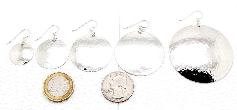 Extra Large Disc Earrings in Hammered Sterling Silver in 2 Inch Diameter Size image 8