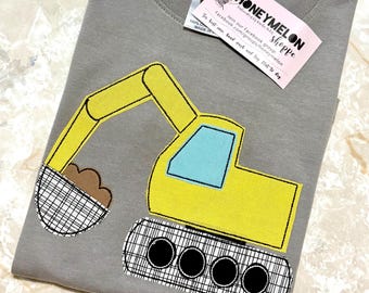 Excavator Tee, excavator kids, applique excavator, yellow excavator