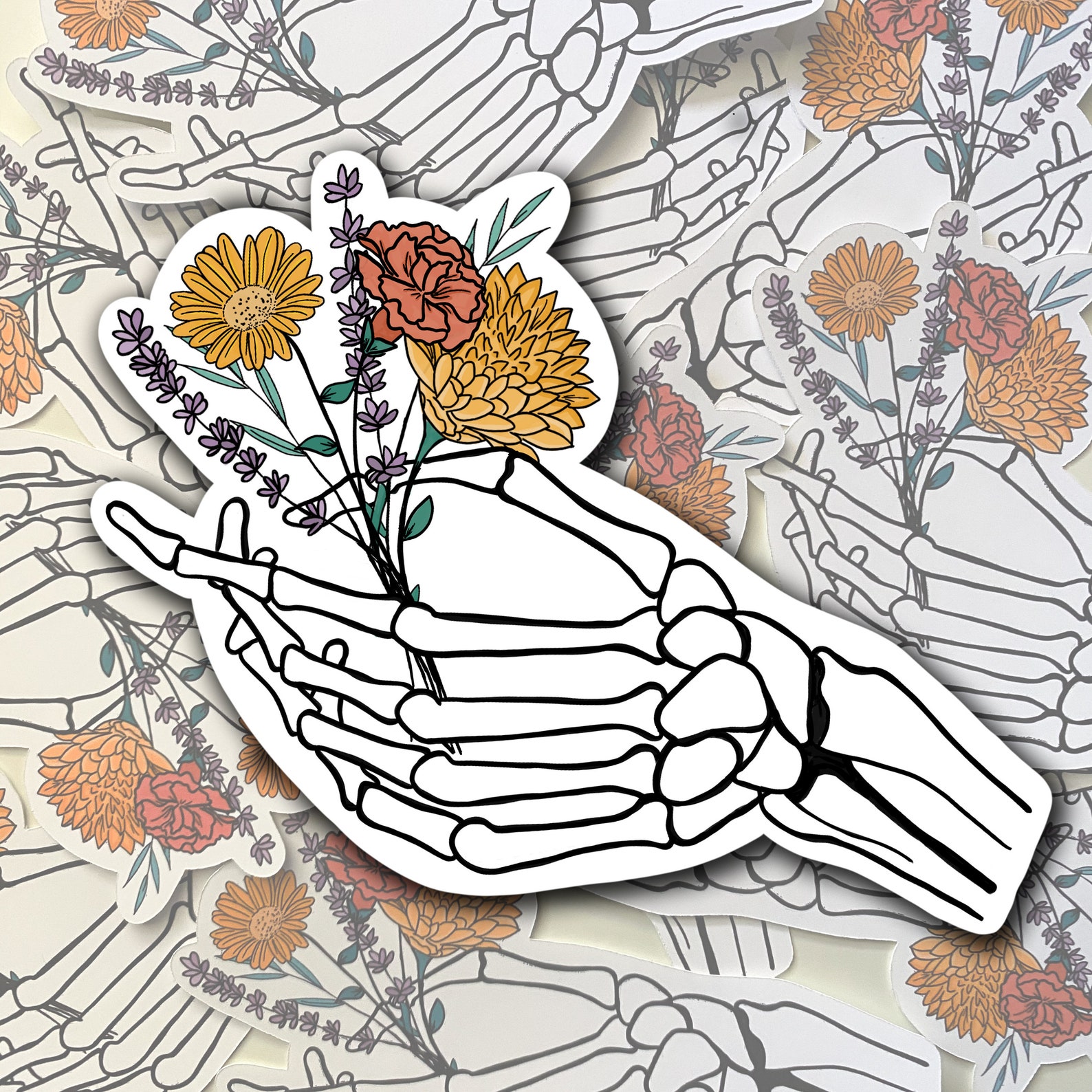 Skeleton Flower Hand Skeleton Hand Holding Wild Flowers | Etsy