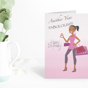 Cupcakes en verjaardagswensen gevouwen wenskaart.. Afro-Amerikaanse verjaardagskaarten, Afro-Amerikaanse wenskaarten, verjaardag, jongvolwassenen