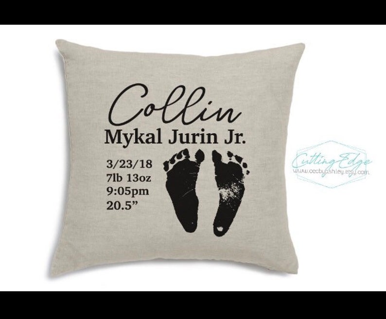 Baby keepsake custom birth stat pillow cover footprint baby Etsy