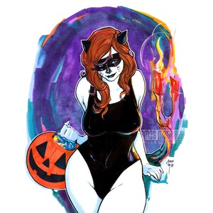 Graziosa pin-up di gattini di Halloween / Arte gotica sexy / Contenuto per adulti