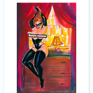 Masked Beauty Mistress Pinup Print | Sexy Gothic Art | Mature Content