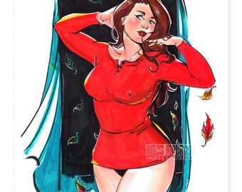 Fall Cozy Girl Art Print  | Sexy Autumn Pinup | Mature Content