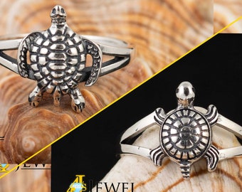 Sterling Silver Vintage Turtle Ring, Sea Turtle Good Luck Ring