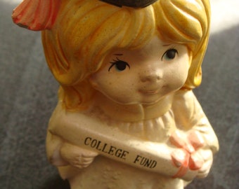 Vintage Blonde Girl GRADUATE BANK Handmade Ceramic