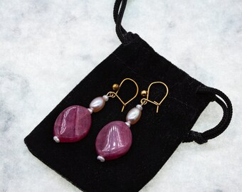 Strawberry quartz, pearl and gold vermeil drop earrings