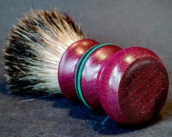 Shaving Brush - Hand-Turned Purpleheart Handle with Malachite Inlay & Crafted with 100% Pure Badger Bristles