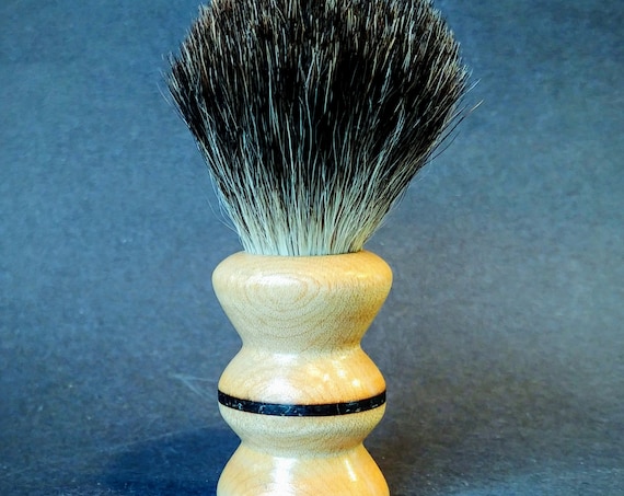 Shaving Brush - Hand-Turned Sugar Maple Handle with Jet Inlay & Crafted with 100% Pure Badger Bristles