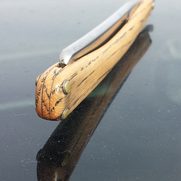 Beautifully Finished Shave Ready Oak Straight Razor Featuring Restored Vintage Blade