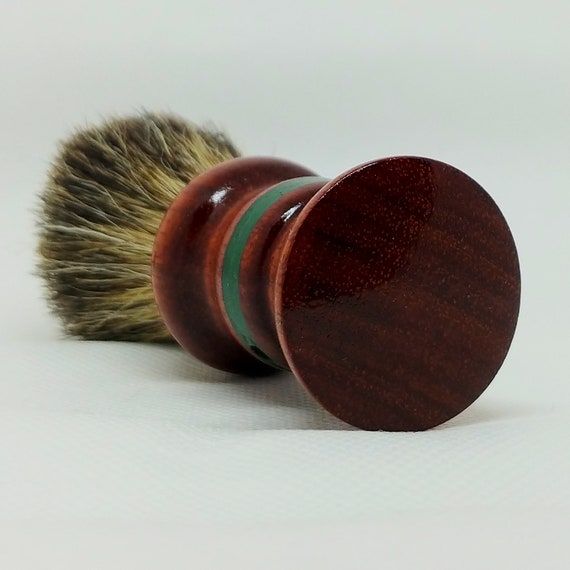 Shaving Brush - Hand-Turned Bloodwood Handle with Malachite Inlay, Crafted with 100% Pure Badger Bristles