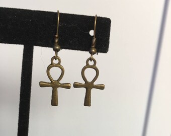 Brass Egyptian ankh earrings
