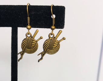 Brass or silver yarn knitting earrings