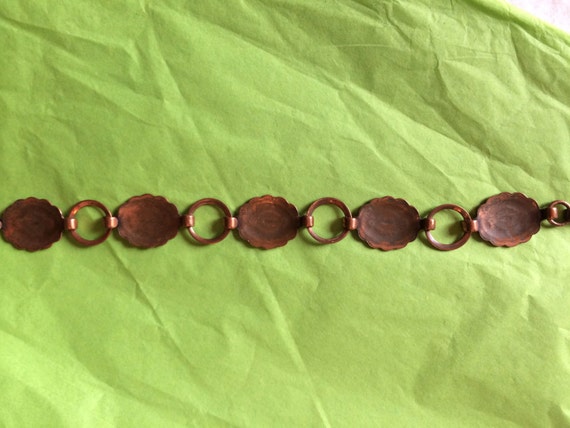 Lightweight vintage copper link bracelet with emb… - image 2