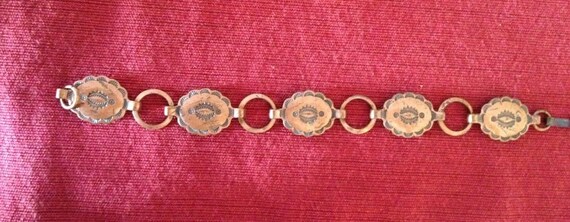 Lightweight vintage copper link bracelet with emb… - image 3