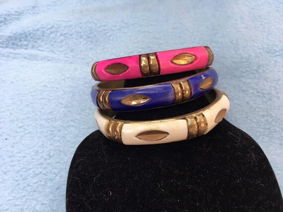 Vintage bracelets blue pink white stackable stack… - image 3