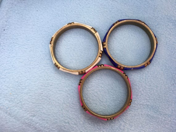 Vintage bracelets blue pink white stackable stack… - image 2