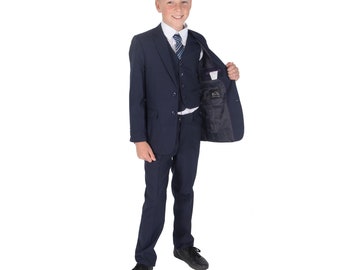 Boys Suits Navy Blue 5 Piece Boys Wedding Suit Page Boy Party Prom 2 to 15 Year