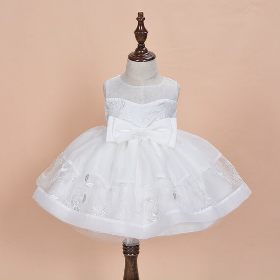 Bebé Niñas Vestido Vestido de Bautizo Blanco Satinado 3-6 6-12 meses y sombrero largo