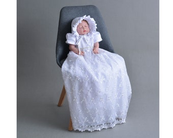 Tradition Baby Lange Weiße Elfenbein Spitze Taufkleid Mütze 0-3 3-6 6-9 Monate