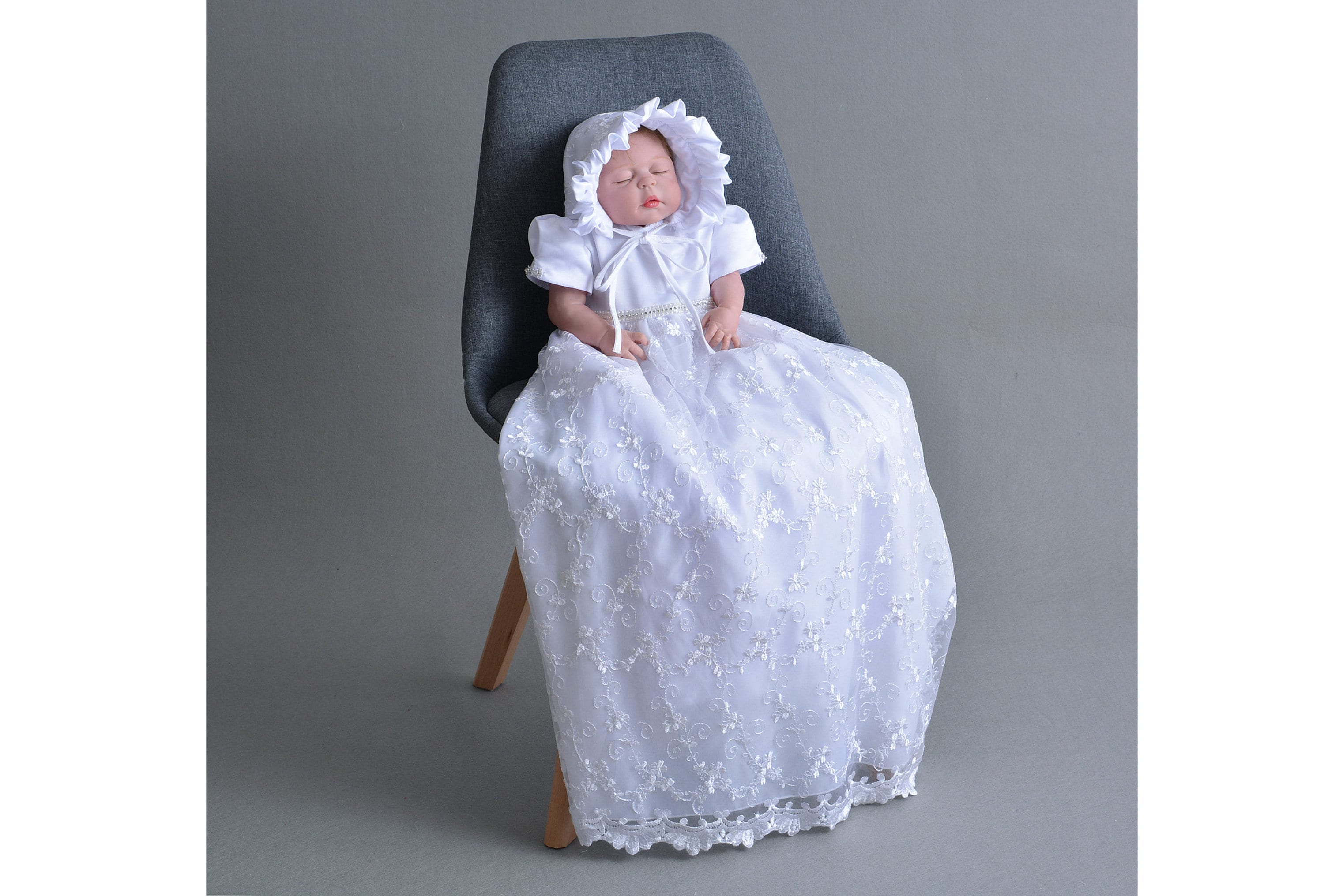 Tradition Baby Lang Weiß Elfenbein Spitze Taufkleid Häubchen 0-3 3-6 6-9 Monate 