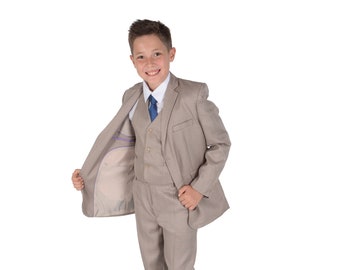 Boys Suits Beige 5 Piece Boys Wedding Suit Page Boy Party Prom 2 to 15 Years