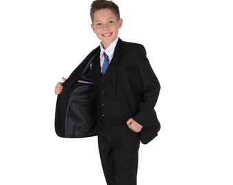 Boys Suits Black 5 Piece Boys Wedding Suit Page Boy Party Prom 2 to 15 Years