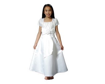 Girls White Satin Holy Communion Dress 2 3 4 5 7 8 9 10 11 12 13 14 Years