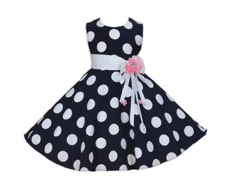 Girls 50's Style Blue and White Dotted Party Dress