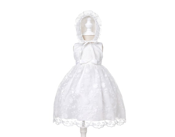 Baby Girls White Lace Christening Dress Gown and Bonnet 0 3 6 9 12 18 Months 