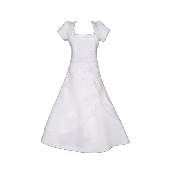 Girls Satin Holy Communion Dress White Ivory 2 3 4 5 7 8 9 10 11 12 13 14 Years