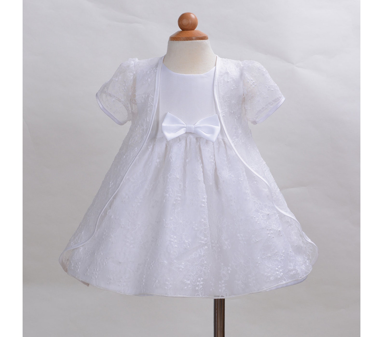 Baby Christening Dress & Cape Set – White Ivory Satin Outfit For Girls 3-24 Months