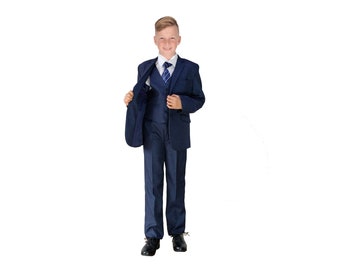 Boys Suits Dark Blue 5 Piece Boys Wedding Suit Page Boy Party Prom 2 to 15 Years