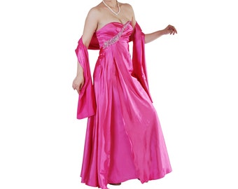 Satin Prom Dress in Ivory Hot Pink 4-12 EU32-40 US0-8