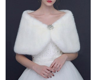 Cinda Bridal Ivory Faux Fur Bolero Shawl Shrug Wrap Stole