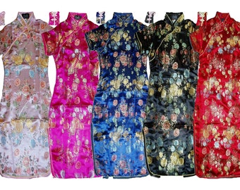 Girls Flower Oriental Chinese Dress Qipao Cheongsam with Purse 9M to 14 Years