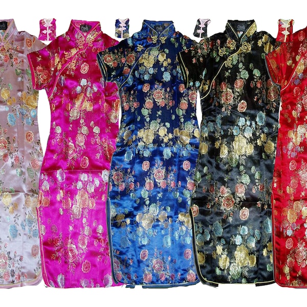 Robe filles fleur orientale chinoise Qipao Cheongsam avec sac à main 9M à 14 ans